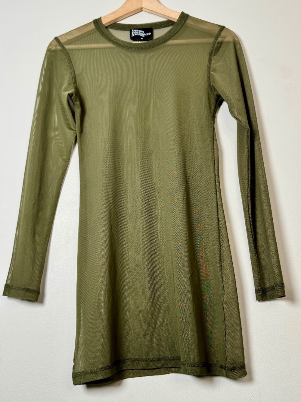 Basic Pleasure Mode Olive Green Mesh Long Sleeve Mini Dress Size 10